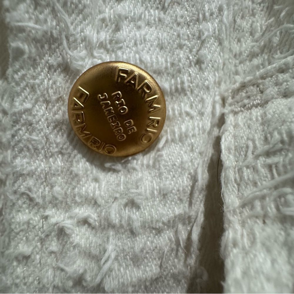 FARM Rio White Tweed Crop Jacket Textured Cotton Gold Button Coastal Boho Size M - Picture 6 of 10